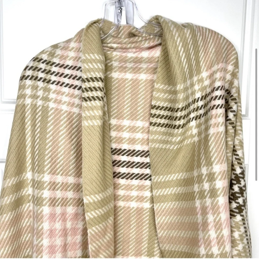 NORDSTROM 100% Cashmere NEW Plaid Wrap Oversized Scarf In Tan Combo NEW